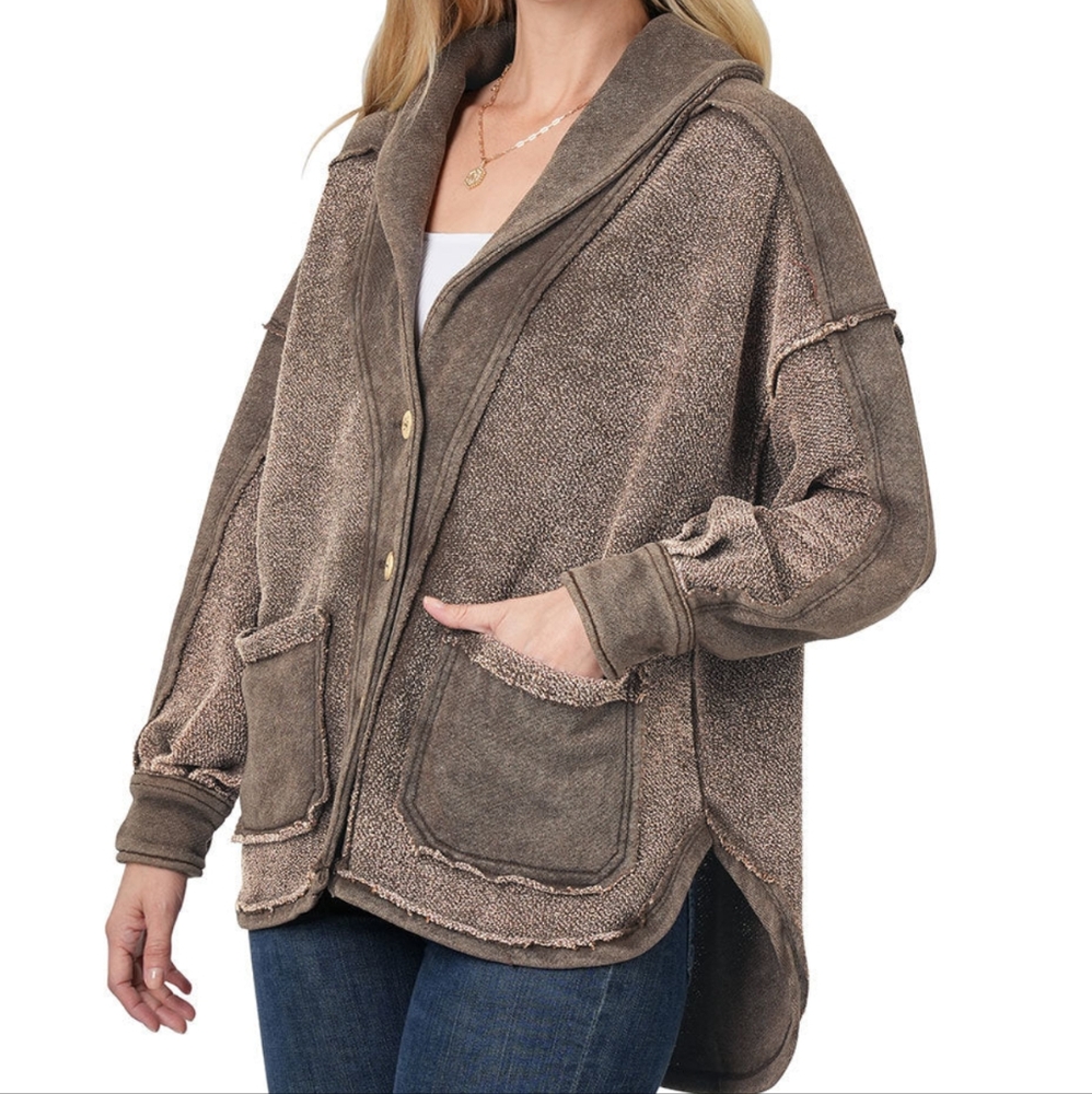 Vintage Wash French Terry Hi-Lo Jacket XL NWOT Zenana